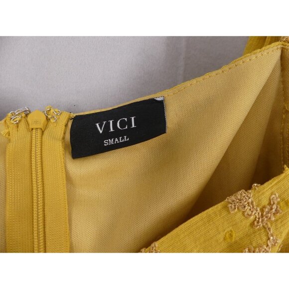 VICI Womens Small Babydoll Top Divine Puff Sleeve Peasant Boho Mustard - Picture 9 of 9